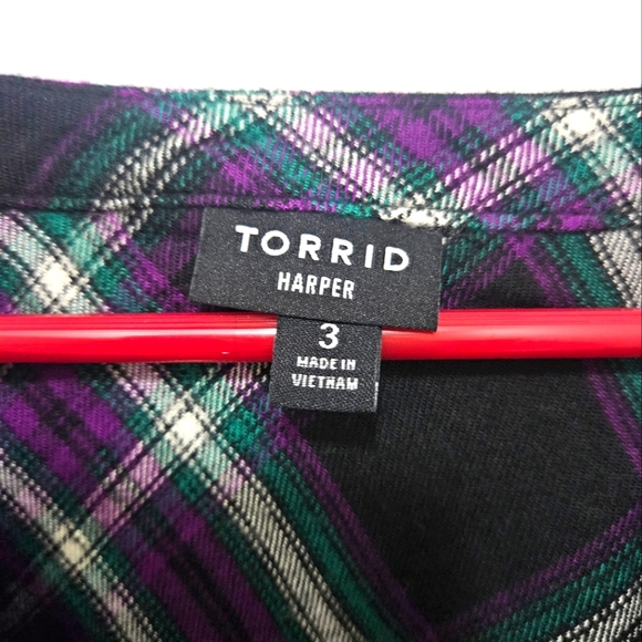 Torrid Black and Purple Plaid Flannel Harper Shirt 3x - Picture 3 of 4